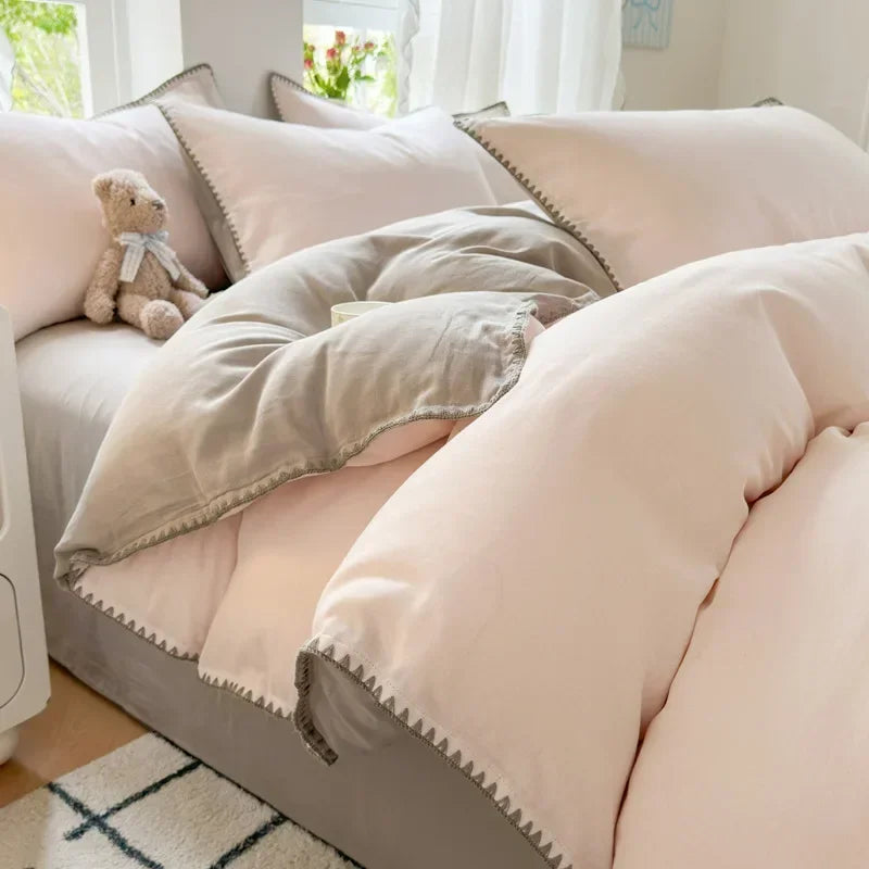 DecorBites™ Double-Layer Cotton Bedding Set - Soft, Skin-Friendly Solid Cover for Single Queen Bed