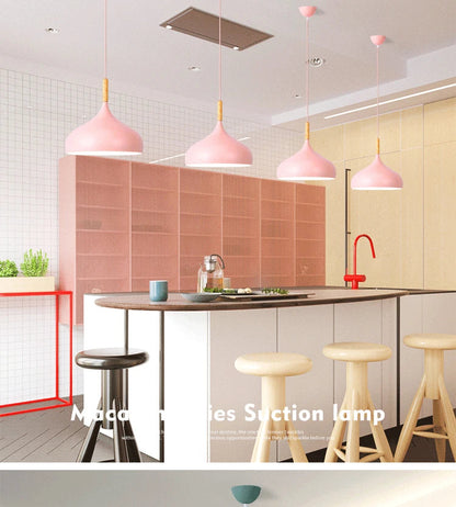 Modern Macaron Aluminum Pendant Light With Wood Accent