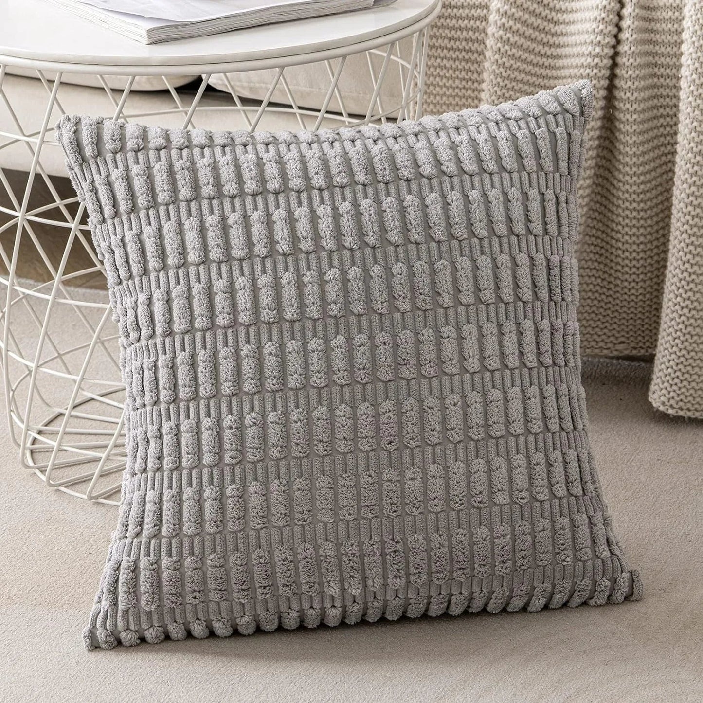 DecorBites™ Corduroy Striped Pillow Cover 18x18 Inch Luxury Cushion Case for Living Room
