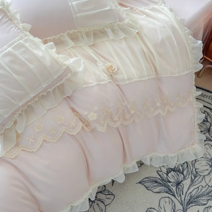 DecorBites™ Lace Luxury Bed Skirt Set: Silky Solid Color Bedclothes Single Double Bedspread