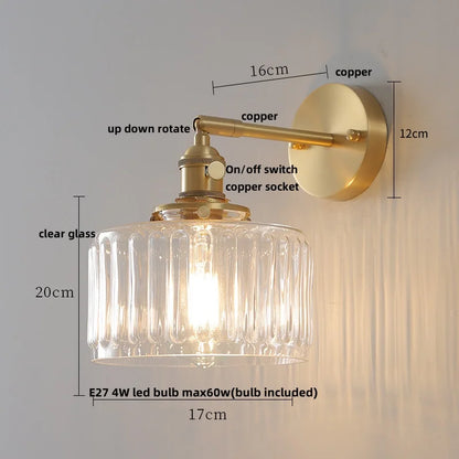 DecorBites™ Clear Glass LED Wall Sconce with Pull Chain, Rotating Copper Socket