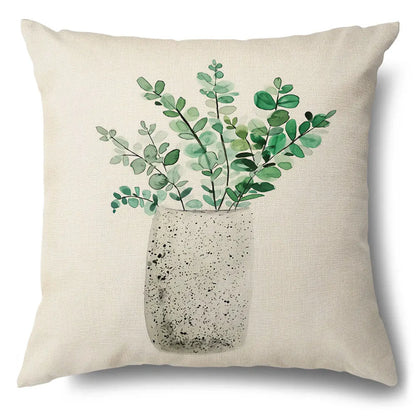 DecorBites™ Green Leaves Decorative Pillow Case - Simple Style Cotton Linen Sofa Cushion Cover