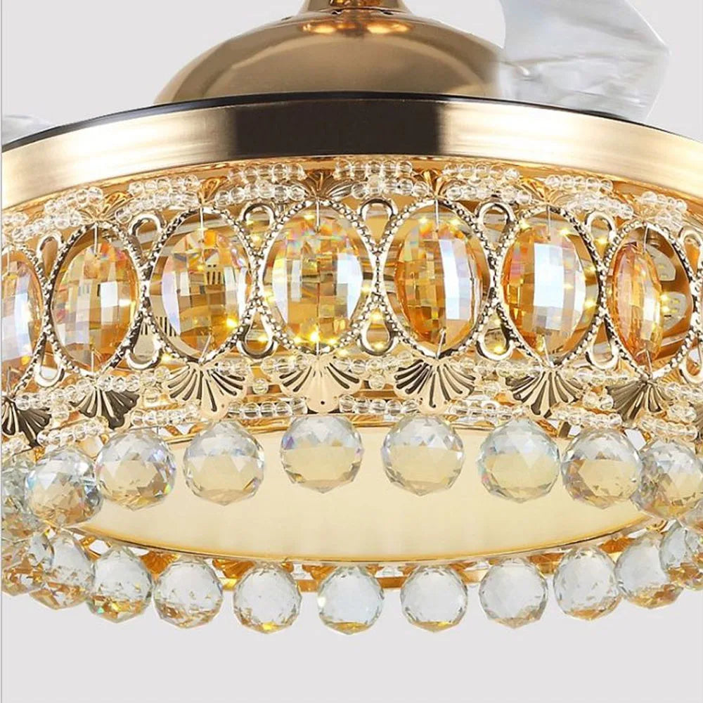 DecorBites™ 42 Inch Gold Luxury Crystal Ceiling Fan Light with Remote Control