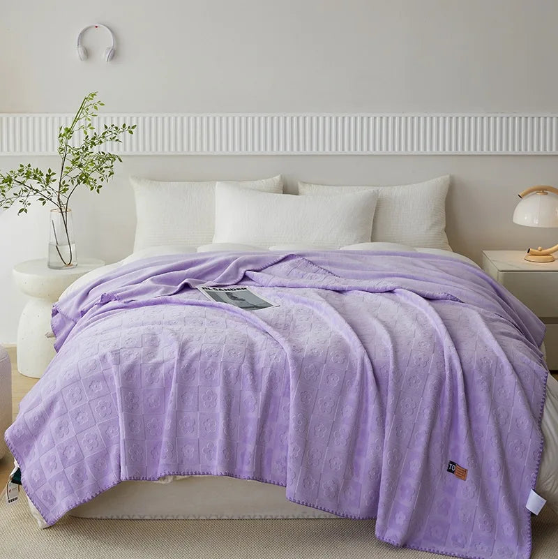 DecorBites™ Jacquard Milk Velvet Air Conditioning Blanket | All Seasons Warmth & Travel Shawl