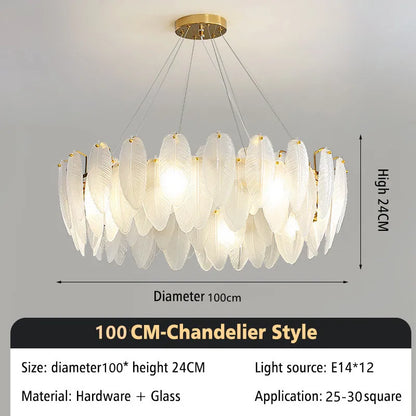 DecorBites™ Glass Feather Chandelier: Luxury Art Decor Ceiling Chandelier for Living Dining Room