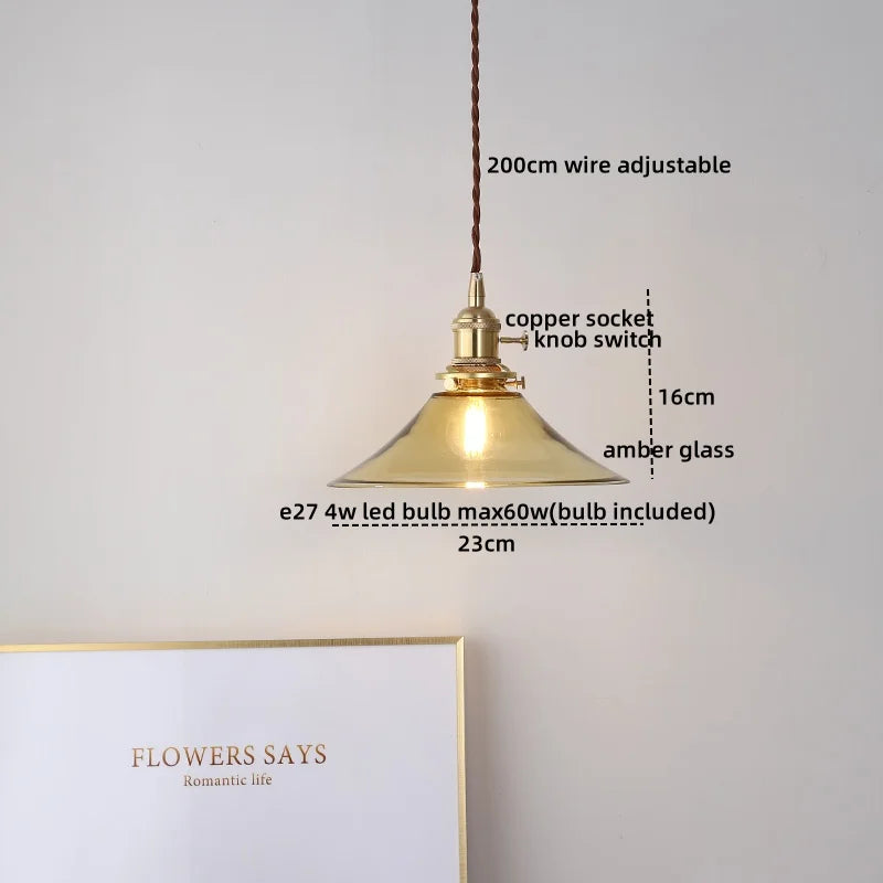 DecorBites™ Glass Copper LED Hanging Light: Nordic Pendant Lamp, Living Room Bedroom Coffee Knob Switch