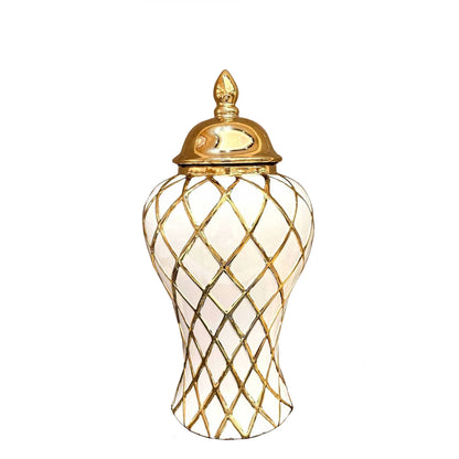 DecorBites™ Gold Diamond Porcelain Vase: Elegant Ceramic Home Decoration & Storage Jar