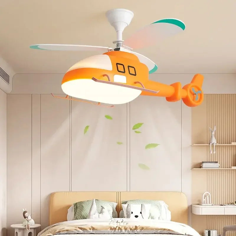 Blue Helicopter Ceiling Fan 90cm Kids Room