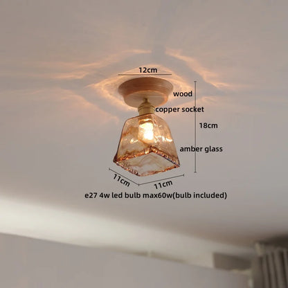 DecorBites™ Glass Wood LED Ceiling Lamp for Home Lighting and Decoration