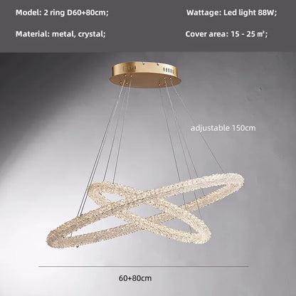 DecorBites™ Crystals Pendant Lights: Modern Dimmable Chandelier for Luxury Living Room, Dining, Bedroom