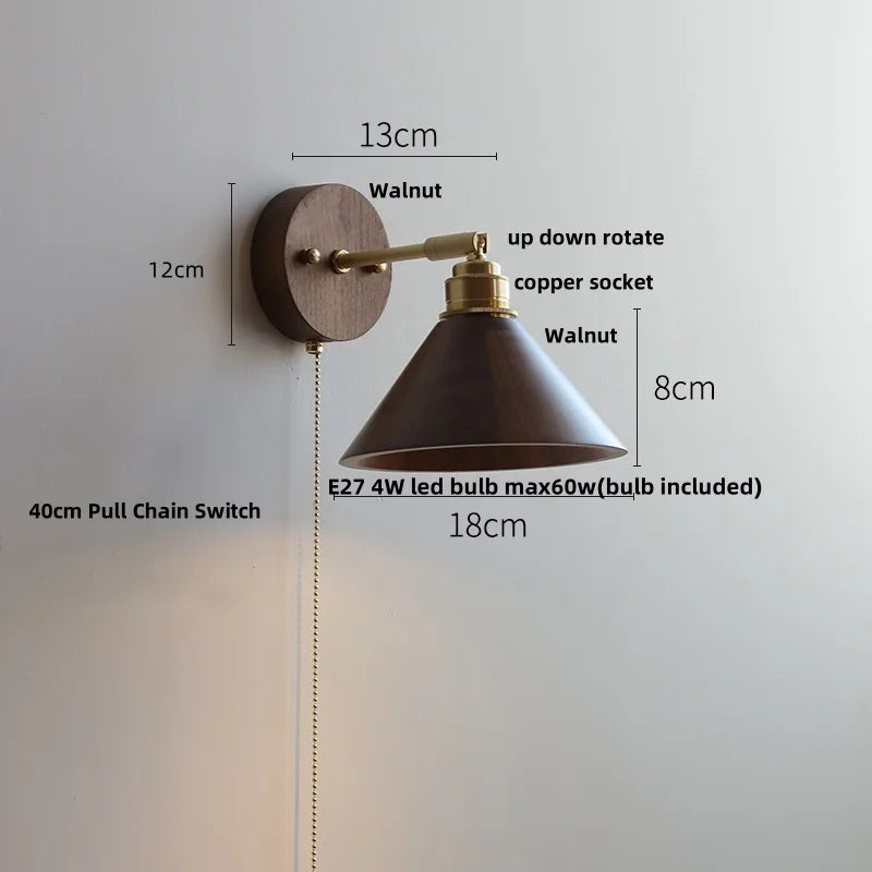 DecorBites™ LED Wall Sconce Walnut Wood Rotate Stair Light Fixture Modern Nordic Design