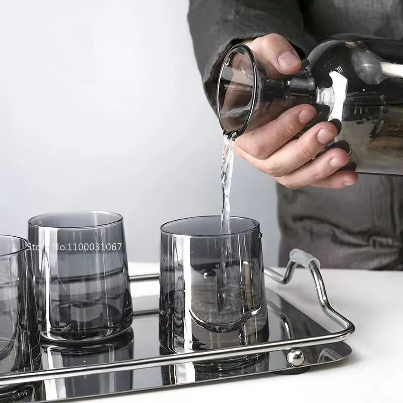 DecorBites™ Gray Amber Glass Water Pitcher with Handle, Heat Resistant Tea Pot & Juice Jug
