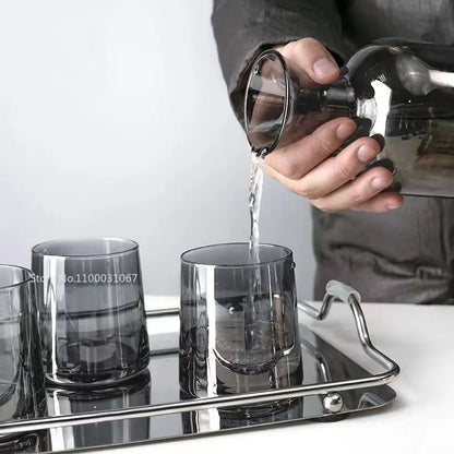 DecorBites™ Gray Amber Glass Water Pitcher with Handle, Heat Resistant Tea Pot & Juice Jug