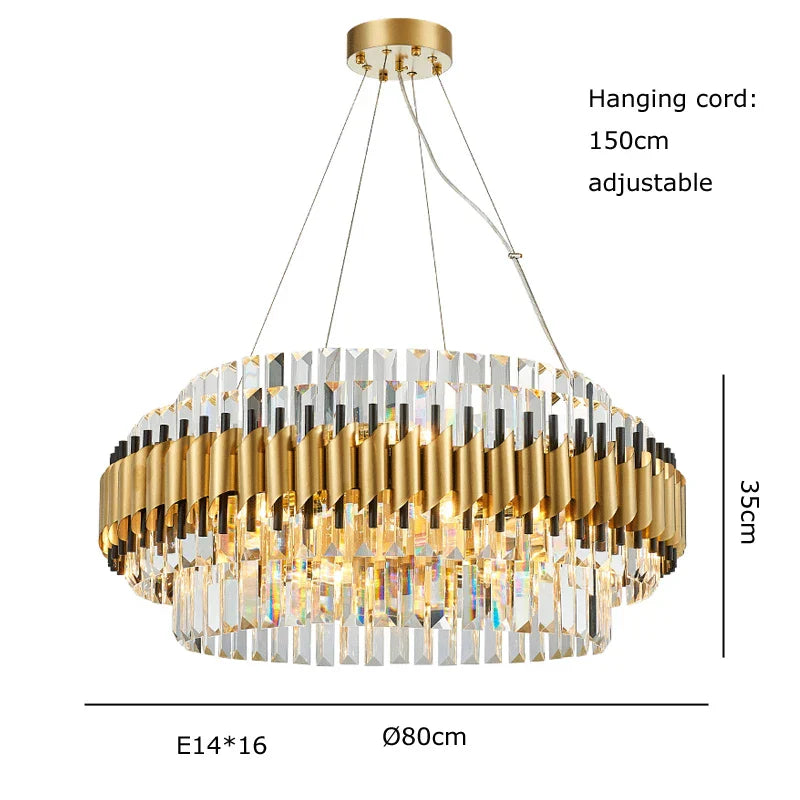 DecorBites™ Gold Crystal Chandelier LED Ceiling Pendant Light - Luxurious Living Room Decor