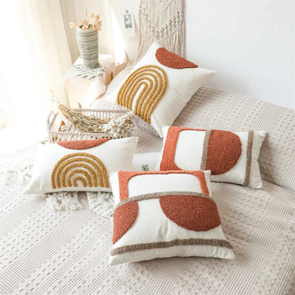 DecorBites™ Gematric Tufted Burnt Orange Half Circle Cushion Cover for Living Room