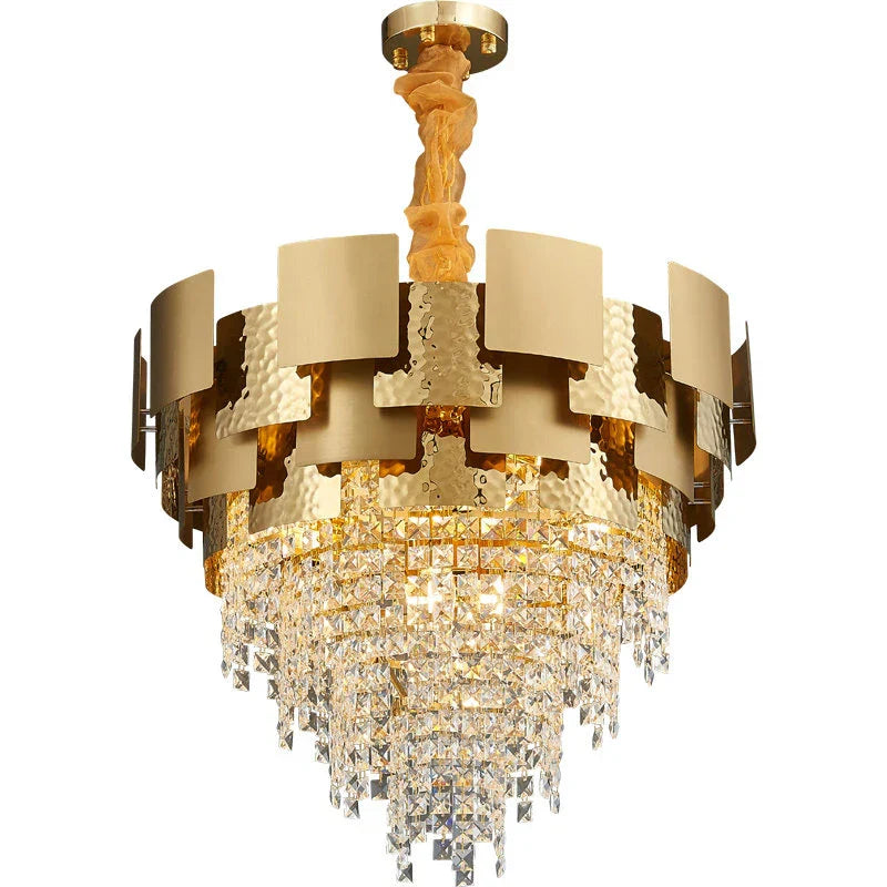 Gold Crystal Pendant Light Polished Steel Foyer