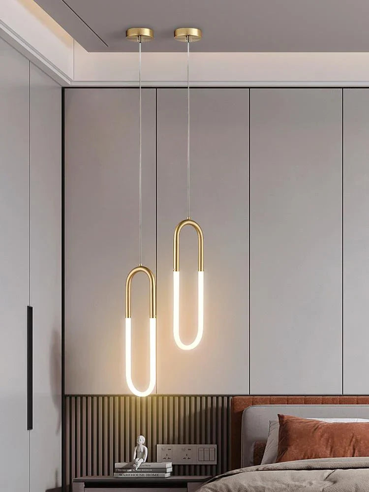 DecorBites™ Gold Ring Pendant Lights Warm White LED U Shape Hanging Lamp
