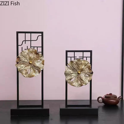 DecorBites™ Golden Lotus Leaf Feng Shui Desk Ornament Alloy Sculpture