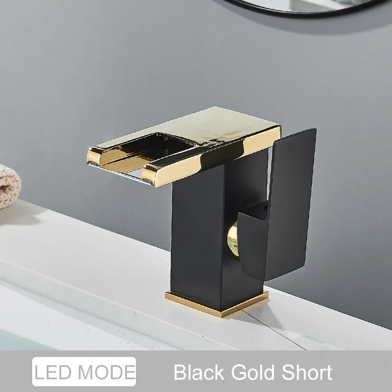DecorBites™ LED Waterfall Basin Faucet - Color Changing, Single Handle, Deck Mounted.
