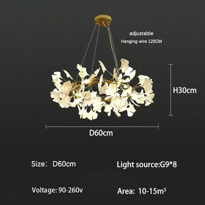 DecorBites™ Ginkgo Branch Leaf LED Ceiling Chandelier - Modern Nordic Design for Home Decor