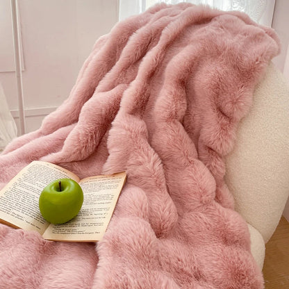 DecorBites™ Gradient Pink Double Layer Faux Fur Winter Blanket