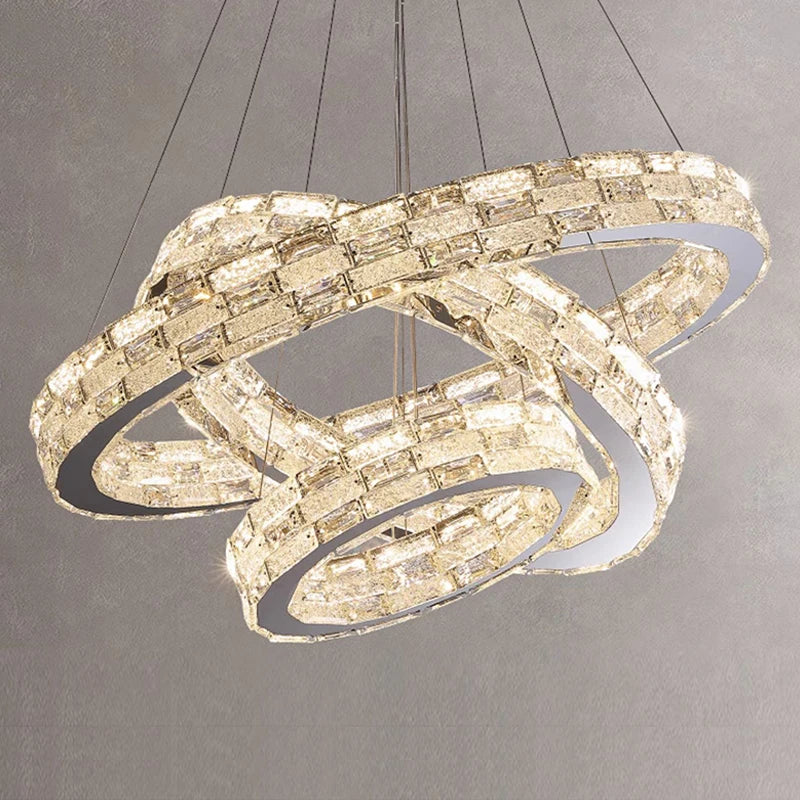 Gold Crystal Ring Chandelier 3-Tier D100cm
