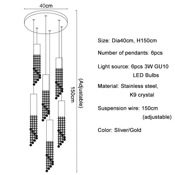 DecorBites™ Crystal Staircase Chandelier: Modern LED Lighting for Living Room, Hall, or Loft