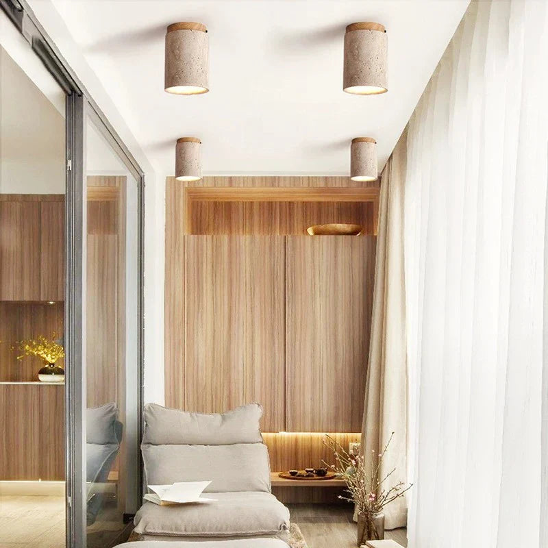 Stone Wood Ceiling Light