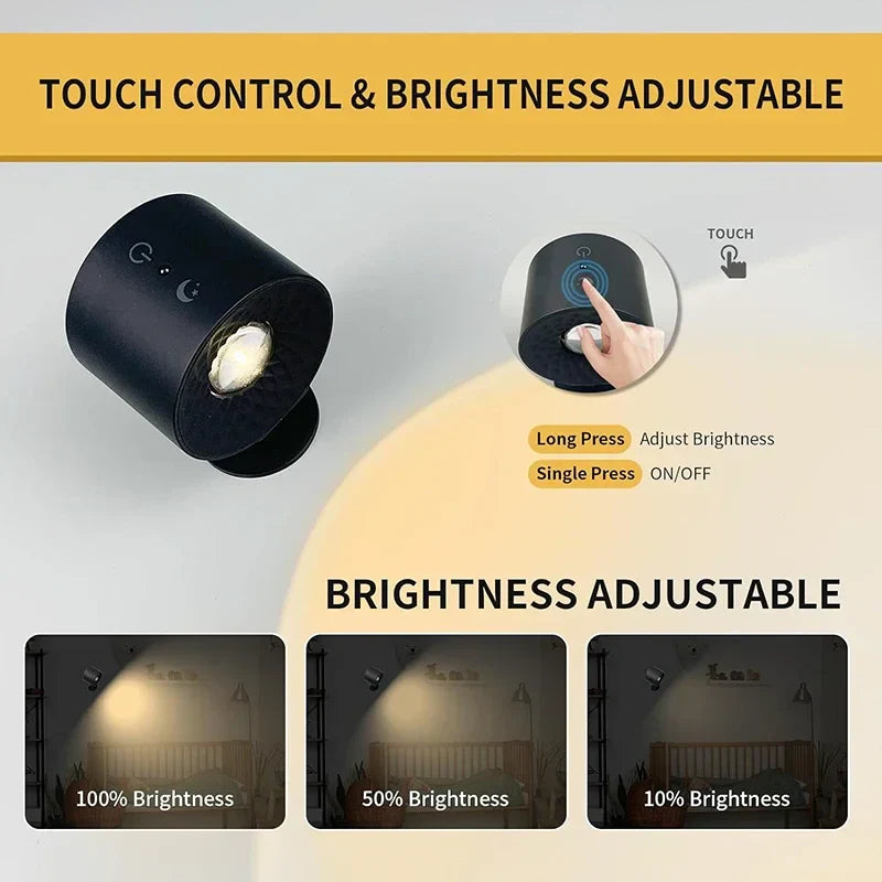 DecorBites™ Double Head Wall Lamp: Touch Control, 360 Rotatable, USB Rechargeable Night Light