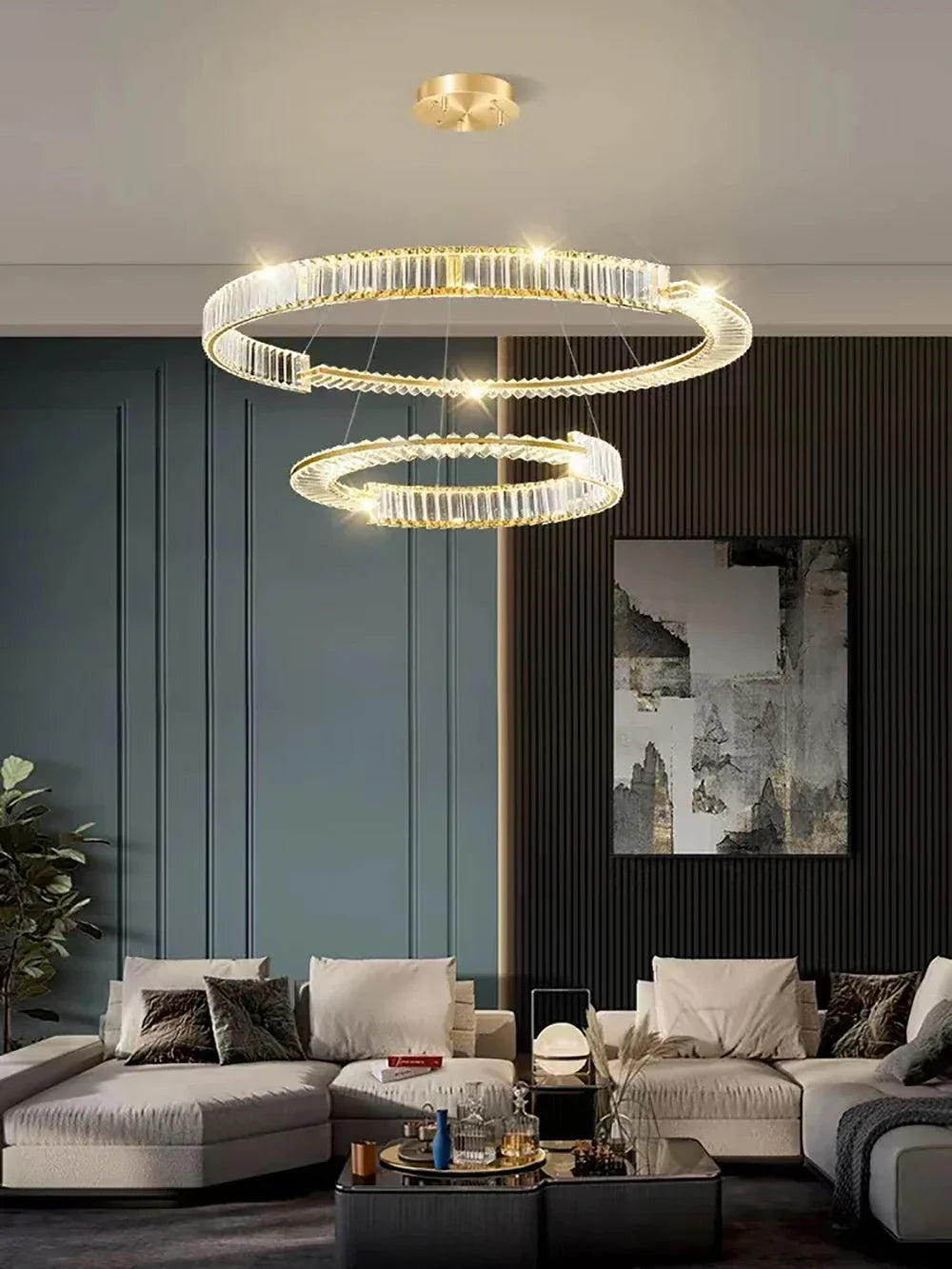 DecorBites™ Crystal Gold Ring LED Chandelier for Minimalist Luxury Home Decor