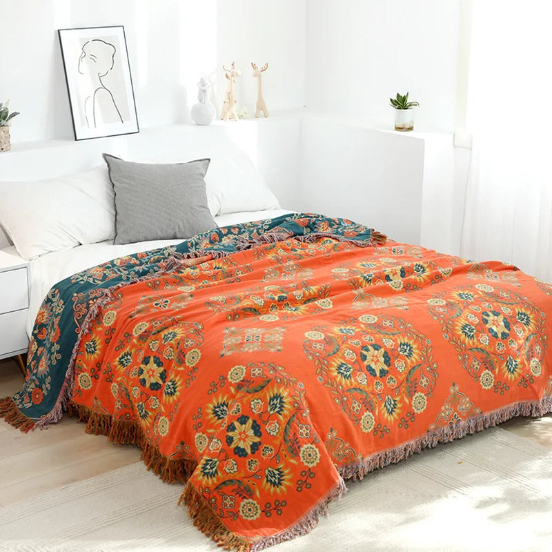DecorBites™ Double-Sided Sofa Throw Blanket - Japanese Cotton Cover - All-Season Quilt & Travel Blanket