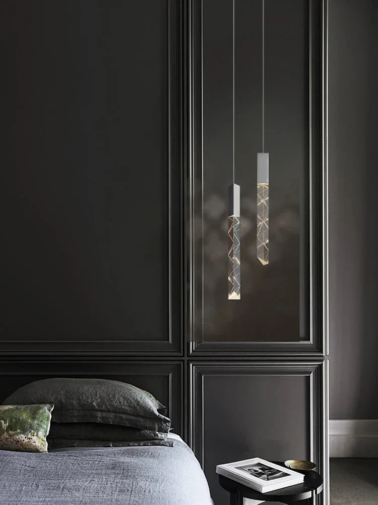 DecorBites™ Crystal Column LED Chandelier: Luxury Pendant Lamp for Staircase, Modern Home Decor Lighting