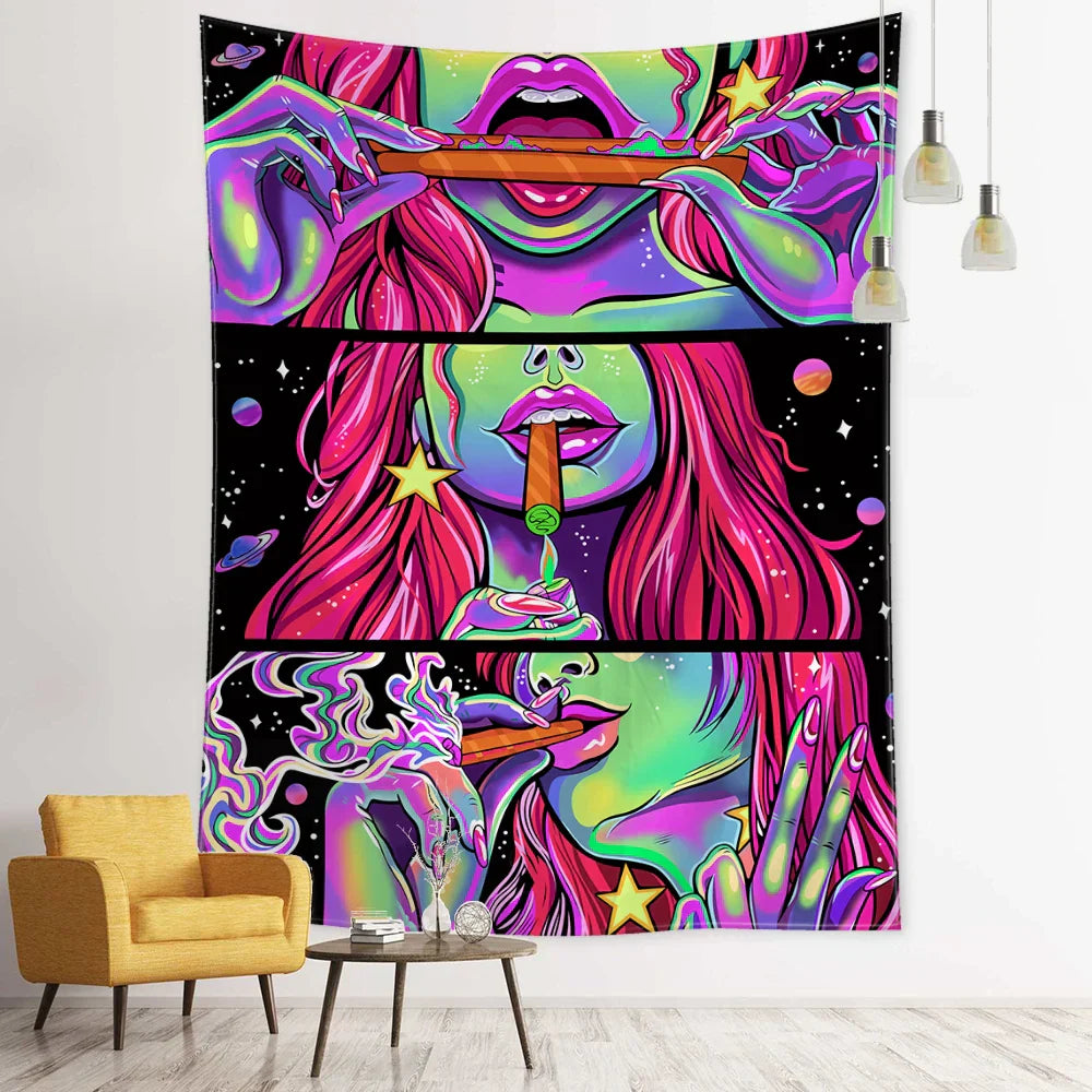 DecorBites™ Green Star Girl Tapestry Wall Hanging Psychedelic Home Decor