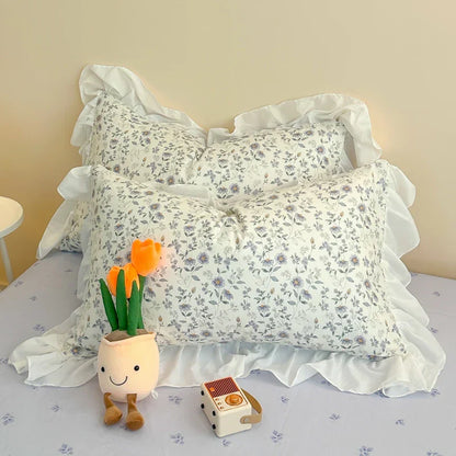 DecorBites™ Korean Princess Floral Ruffles Bedding Set: Single/Queen Duvet, Cover, & Pillowcases