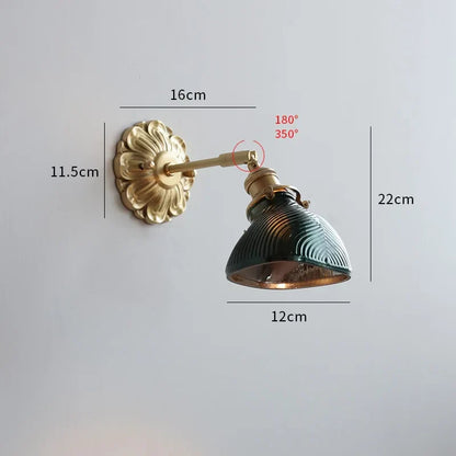 DecorBites™ Green Glass LED Wall Lamp with Copper Base for Bedroom Living Room