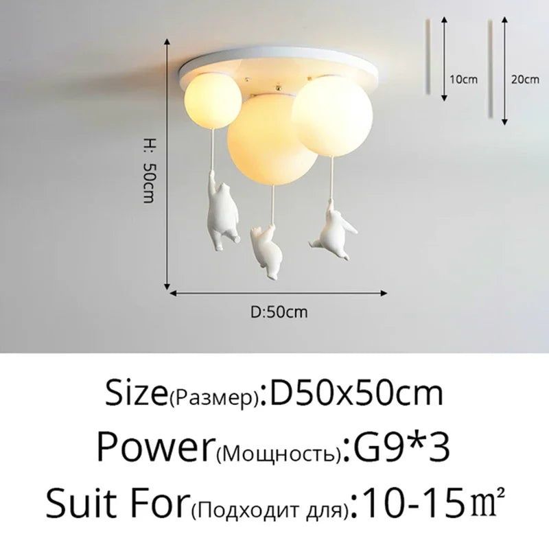 DecorBites™ Kids Bear LED Ceiling Chandelier, Cute Bedroom Pendant Light for Boys and Girls