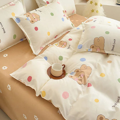 DecorBites™ Cozy Flower Print Bedding Set: Brushed Cotton, Skin-Friendly, Soft, Thick, 4Pcs