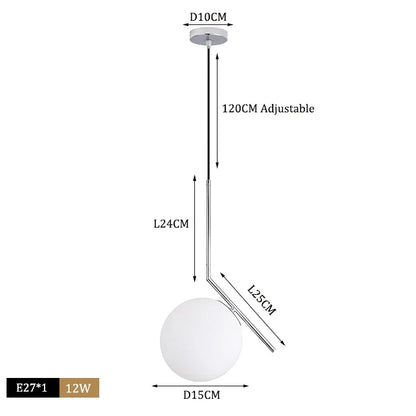 DecorBites™ Glass Ball Pendant Lights Modern LED Brass Black Chrome Suspension Luminaire