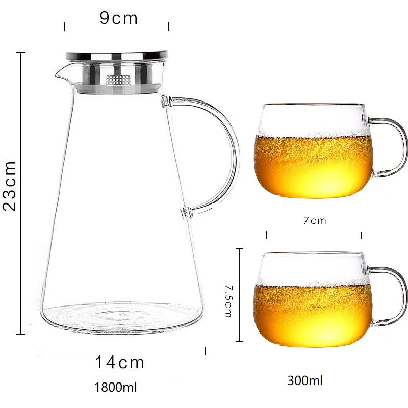 DecorBites™ Glass Pitcher - Large Heat-Resistant Borosilicate Jug with Stainless Steel Lid