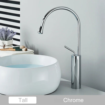 DecorBites™ Gold Tall Basin Faucet, 360 Swivel Waterfall Mixer for Bathroom Washbasin