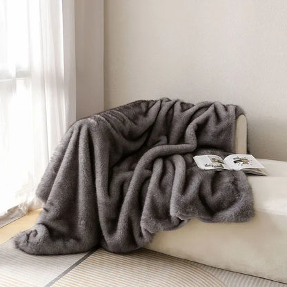 DecorBites™ Luxe Faux Fox Plush Blanket: Thick, Warm, Soft Sofa Cover - High-Quality Solid Color