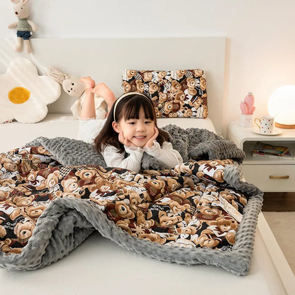 DecorBites™ Cotton Floral Double Quilt | Retro Soothe Doudou Bedding Blanket