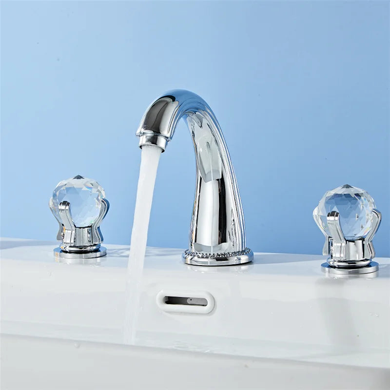 Gold Crystal Basin Faucet In Antique Finish