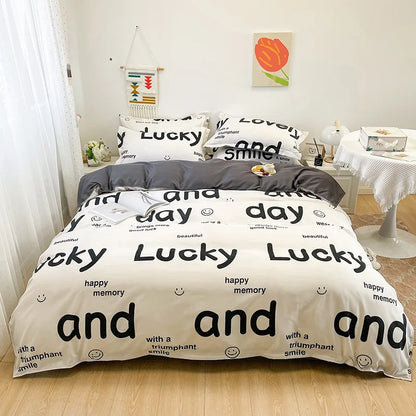 DecorBites™ Letter Happy Little Dog Print Bedding Set for Single Double Bed, 3/4Pcs