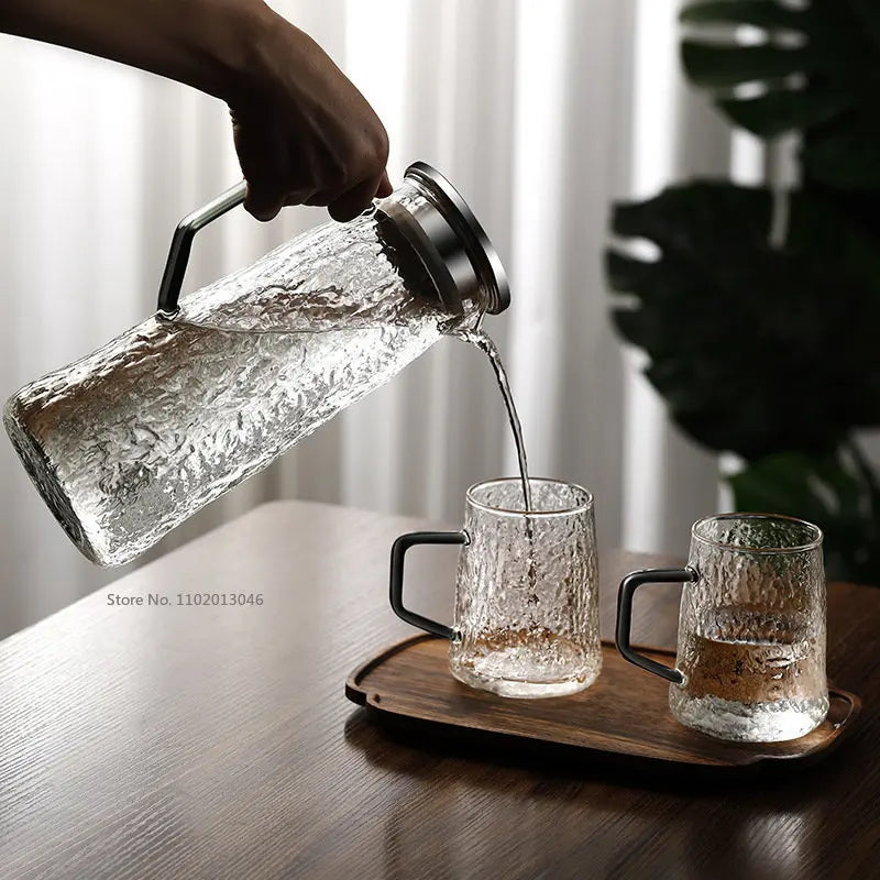 DecorBites™ Gray Amber Water Pitcher with Handle: Large-capacity Heat-resistant Tea Pot & Juice Jug