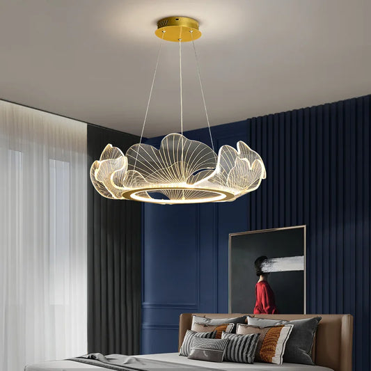 DecorBites™ Ginkgo Gold Acrylic LED Pendant Light - Modern Minimalism Chandelier