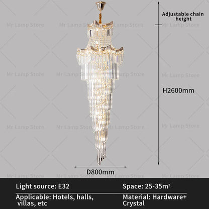 DecorBites™ Crystal Stair Chandelier: Modern Duplex Villa Light Luxury for Elegant Living Rooms