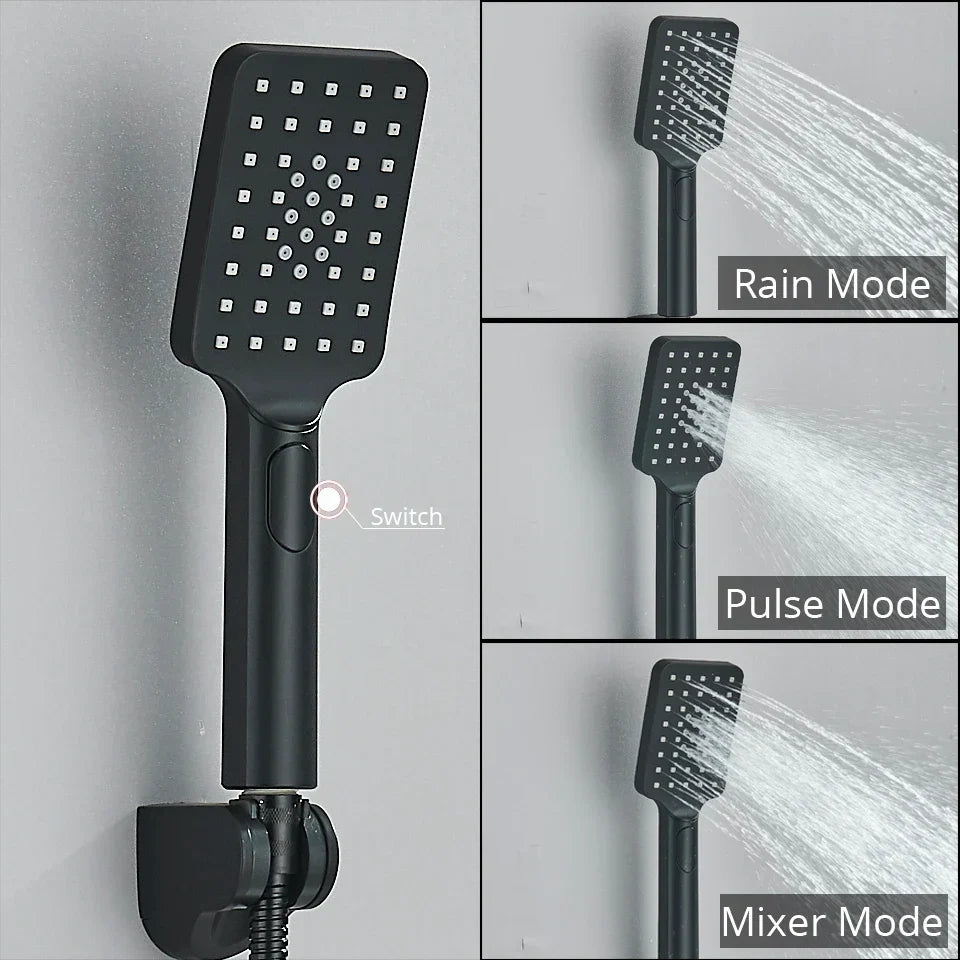 DecorBites™ Black/Chrome Thermostatic Shower Set with Brass Wall Mount Mixer Handle Spray