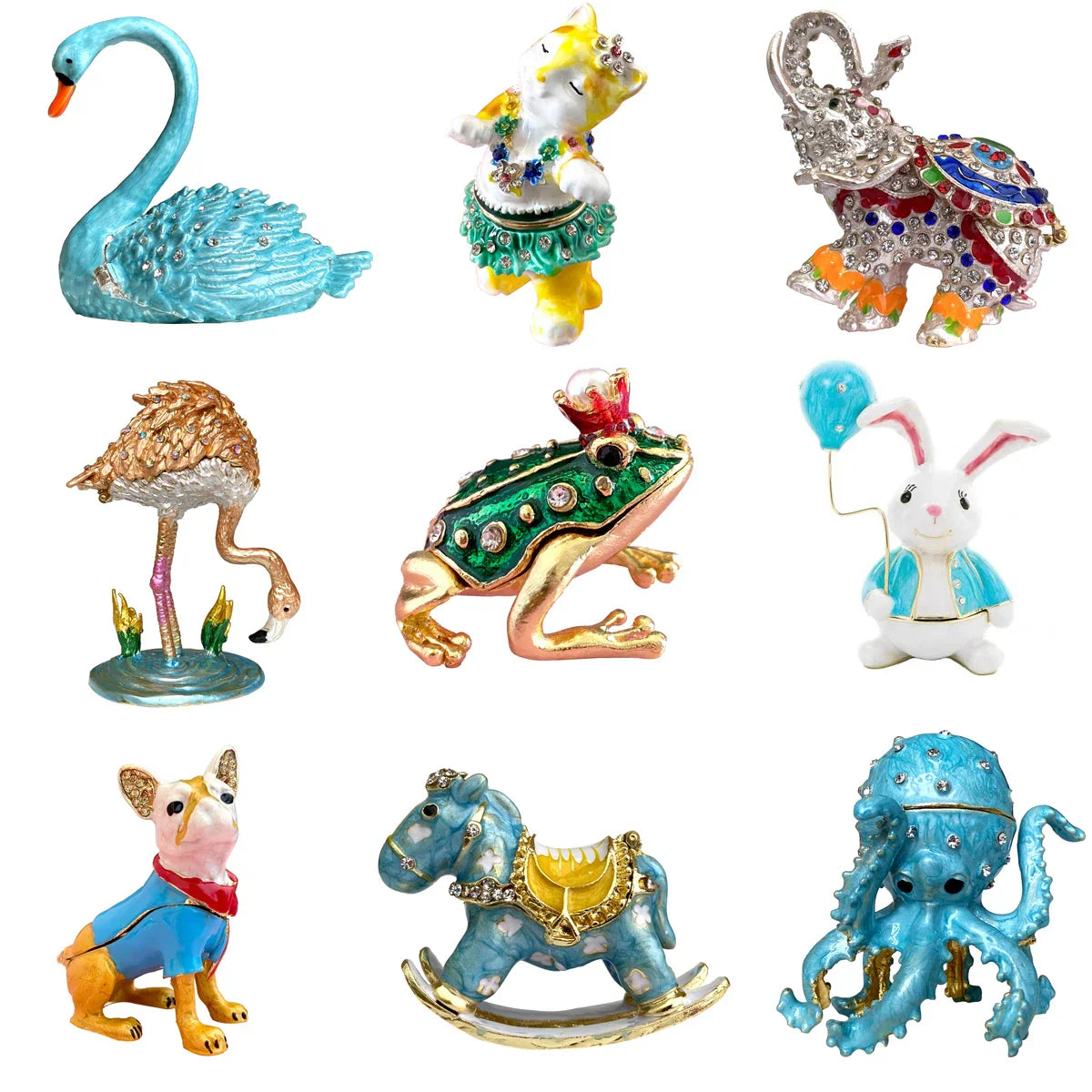 DecorBites™ Crystal Animal Figurines Trinket Box Hand Painted Ring Holder Dresser Decor Wedding Gift