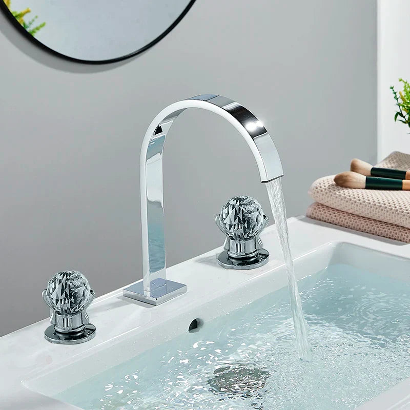 DecorBites™ Dual Handle Gold Basin Faucet - Deck Mounted Hot/Cold Water Mixer Tap